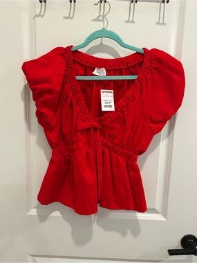 Sienna Sky Red Ruffle-Sleeve Peplum Top